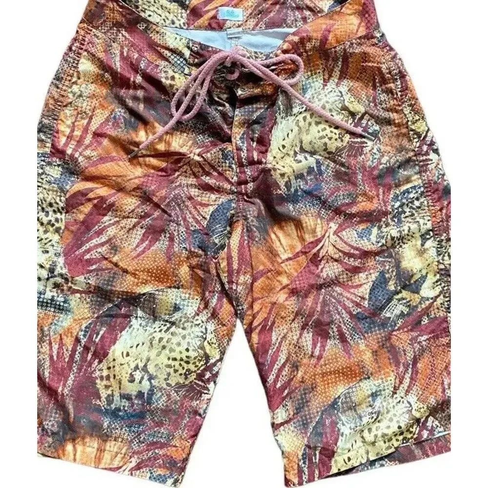 Agua Bendita Swim Trunks Men 32 M Brown Orange Leopard Printed Board Shorts